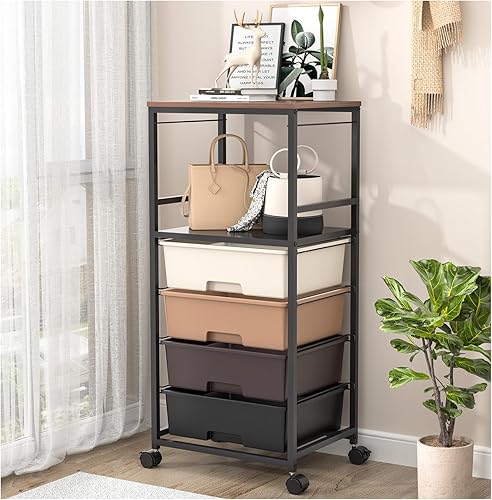 SYKIARIOL Carrito utilitario con cajones, estante y mesa de madera, carrito de almacenamiento con ruedas de 4 cajones, organizador de artes y