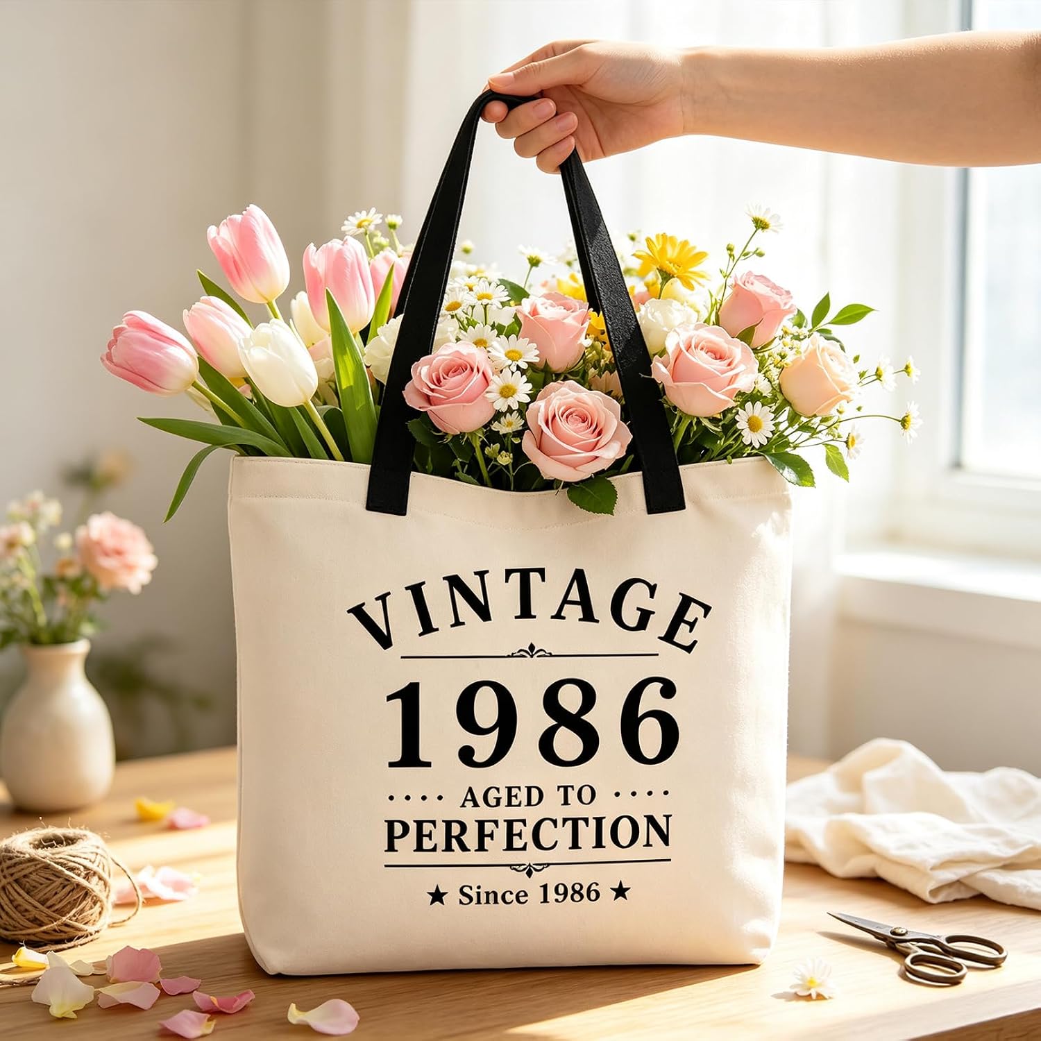 1986 Birthday Gifts for Women, 40th Birthday Canvas Tote and Makeup Bag Set image 5
