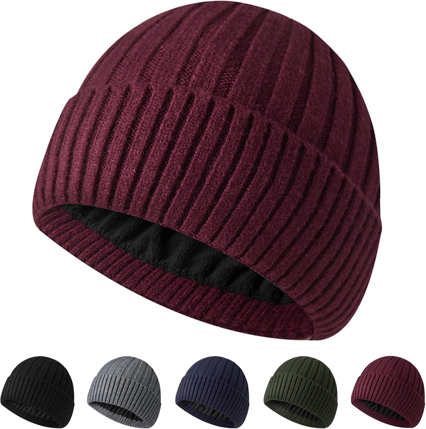 Winter Fleece Lined Beanie Hat for Men Women, Unisex Fashion Thermal Cuffed Knit Skullcap Warm Winter Hat