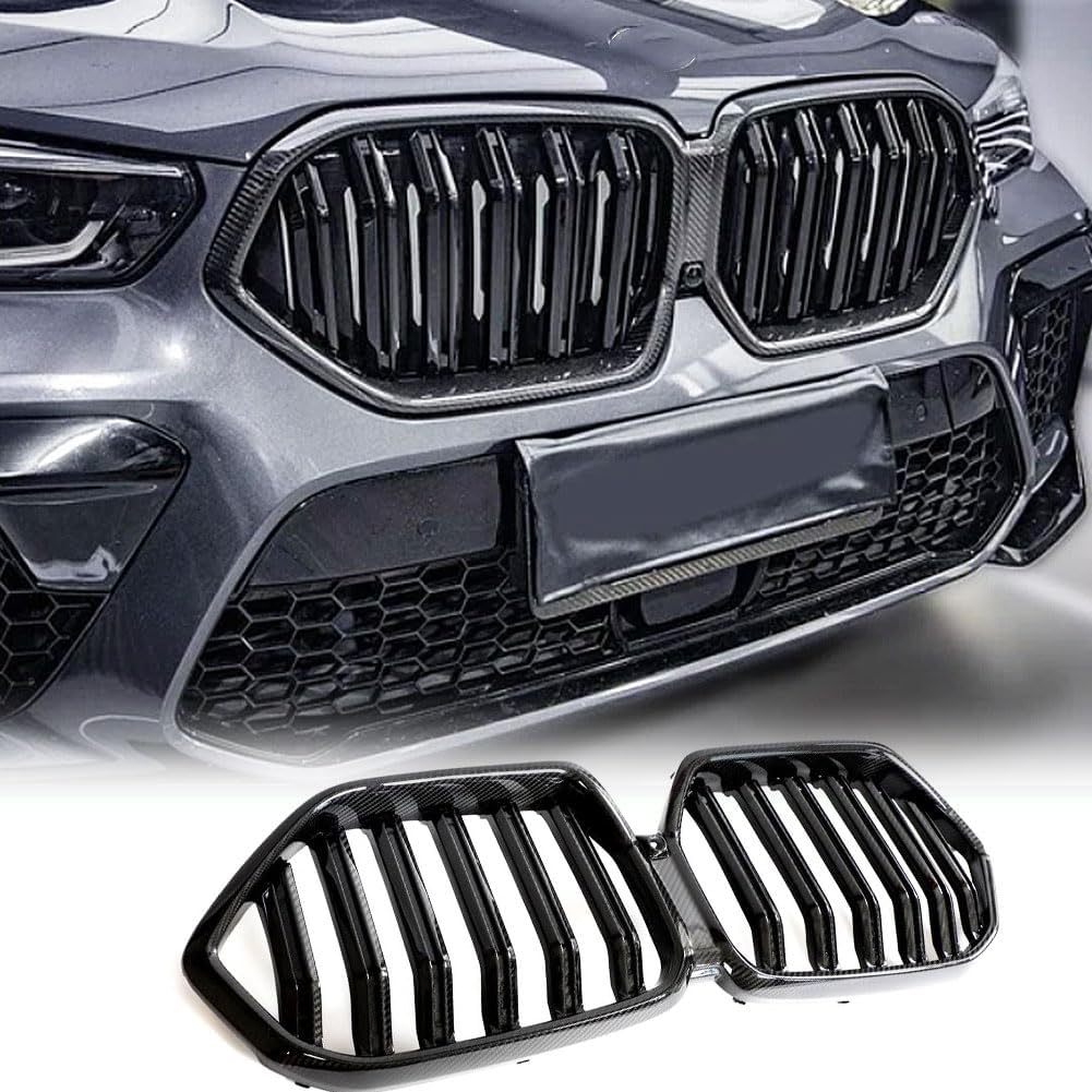 Dry Carbon fiber Front Grill Grille Cover for BMW X6 G06 xDrive40i M50i Sport Utility 4 Door 2020-2022 Replacement Conversion Front Kidney Grille-Gloss Black