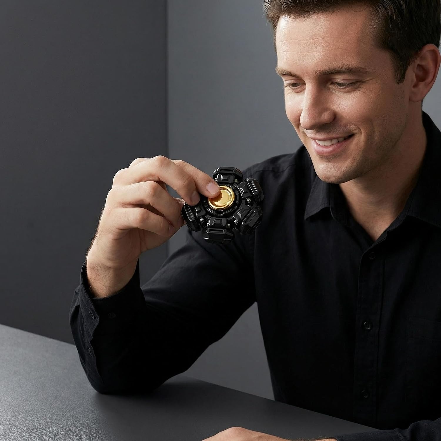 Transformable Metal Fidget Spinner - Premium EDC Desk Toy for Adults, Black