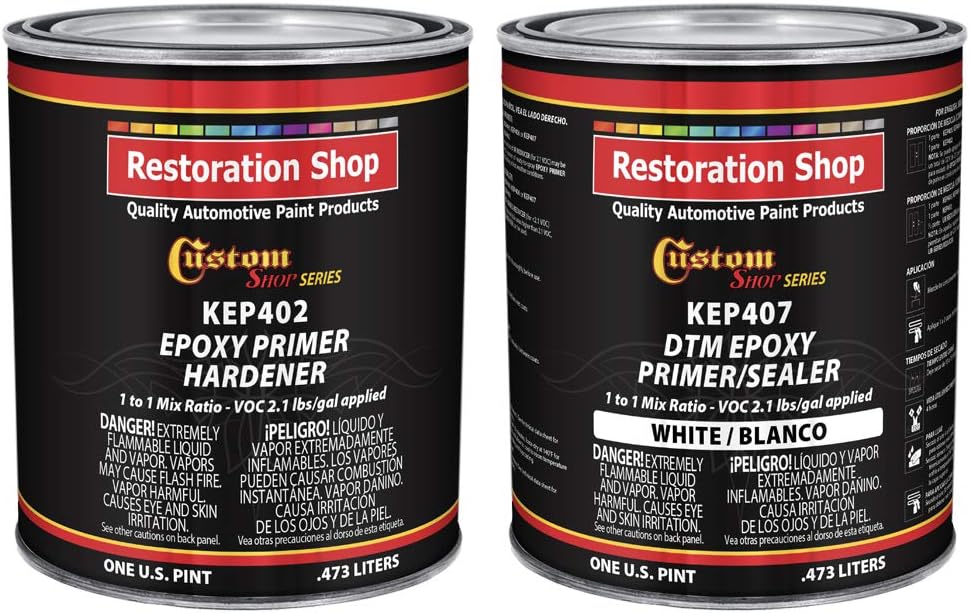 Custom Shop -White Epoxy Primer/Sealer 2.1 VOC (1 Quart Kit) Anti-Corrosive DTM High-Performance Primer for Automotive and Industrial use Kit = 1 Pint Epoxy Primer +1 Pint. Epoxy HDR. (1-1 Mix)