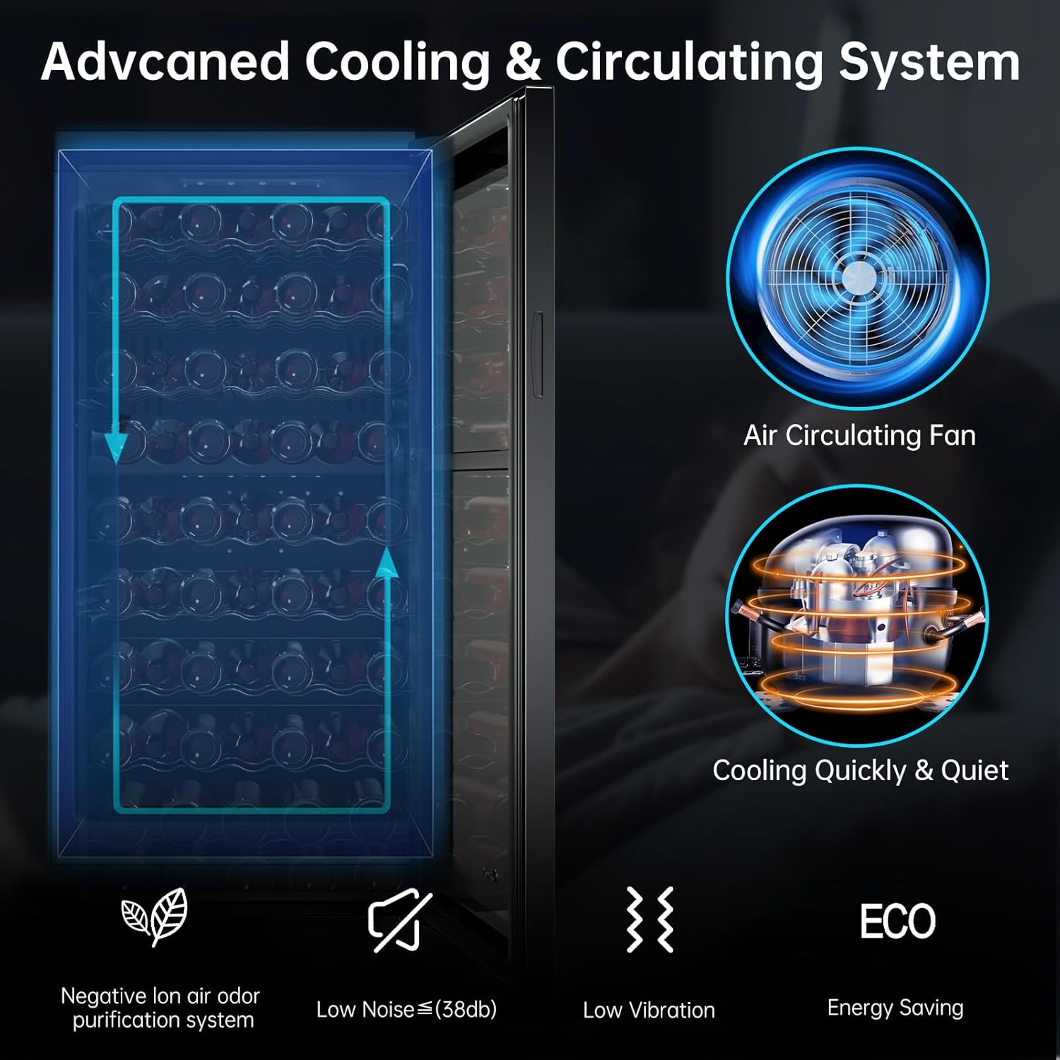 KingChii 66 Bottle Wine Cooler Refrigerator - Dual Zone Wine Fridge with Intelligent Digital Control, Low Noise Operation, Freestanding Wine Refrigerator for Home and Kitchen