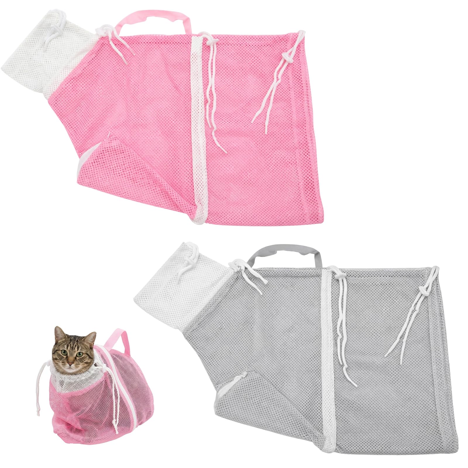 ZKFSIE Cat Bathing Bag, Cat Wash Bag Set, Two Pet Grooming Bags for Home Bathing Sessions, Nail Care and Stress-Free Handling, Two-Pack Cat Grooming Bags in Grey and Pink