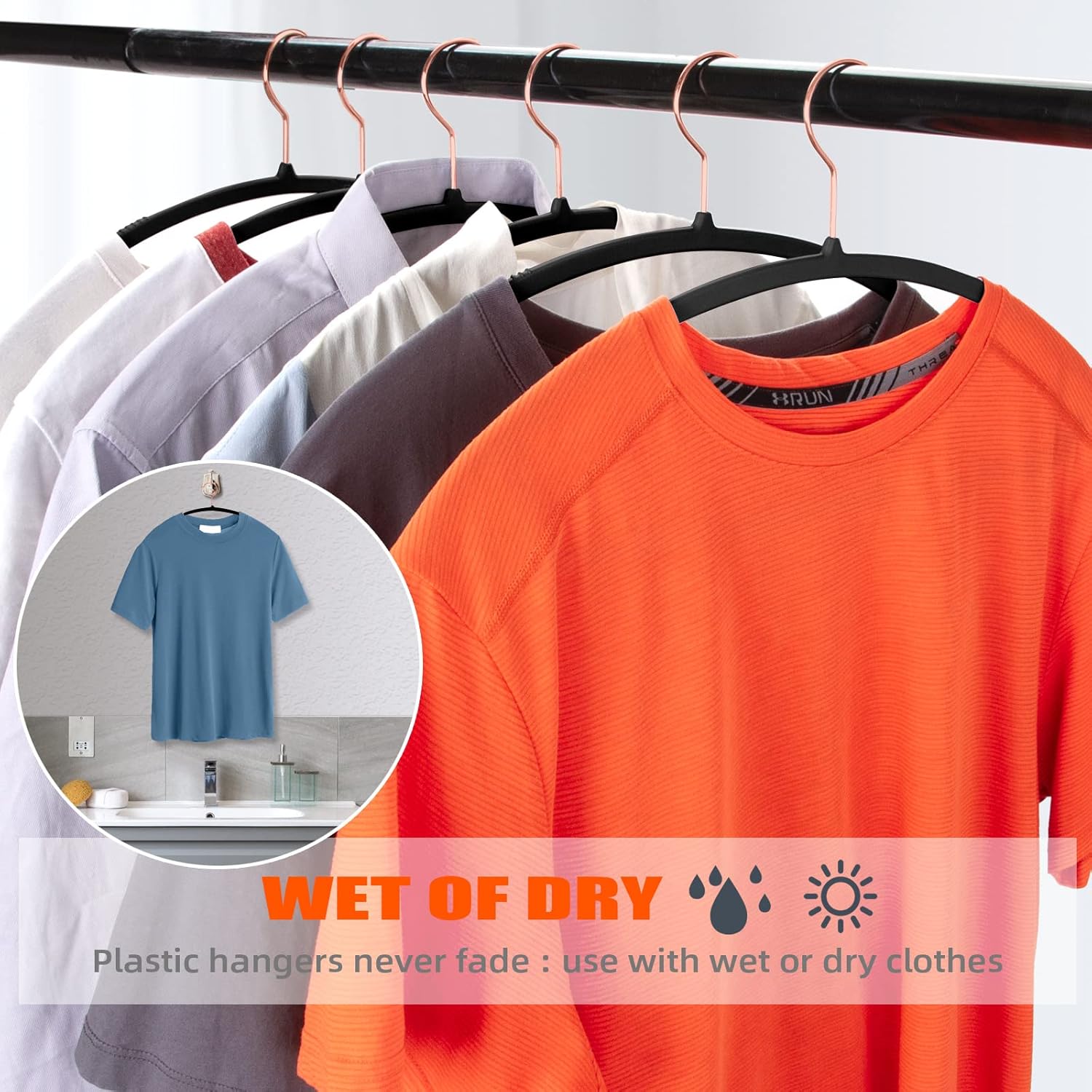 OIKA Hangers 50 Pack No Shoulder Bump - Space Saving Huggable Closet Hangers with 360° Rotating Hooks, Heavy Duty Non-Slip for Shirts, Pants, Coats (Black)