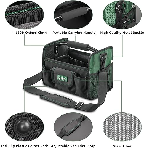 Miniatura 5 de Bolsa de herramientas pequeña de 11 pulgadas, bolsa de herramientas superior abierta con mango de acero inoxidable y correa de hombro ajustable, 21