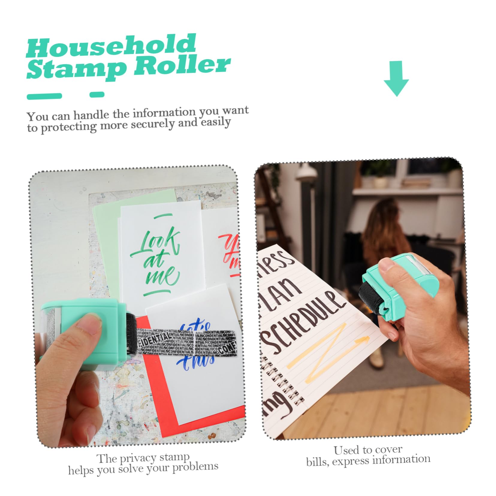 NUOBESTY 4pezzi Portable Roller Stamp Multi-function Id Stamp Per La Privacy Domestica Timbro Per Protezione Documenti Copertura Codice Illeggibile Per Fatture e Documenti Personali