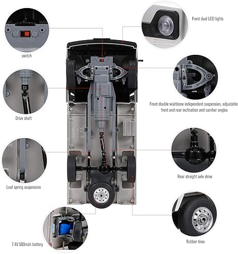 Miniatura 7 de GoolRC WPL D12 - Coche a control remoto a escala 110 de 2.4 GHz, camión de simulación de deriva con motor cepillado, faros LED, motor central de