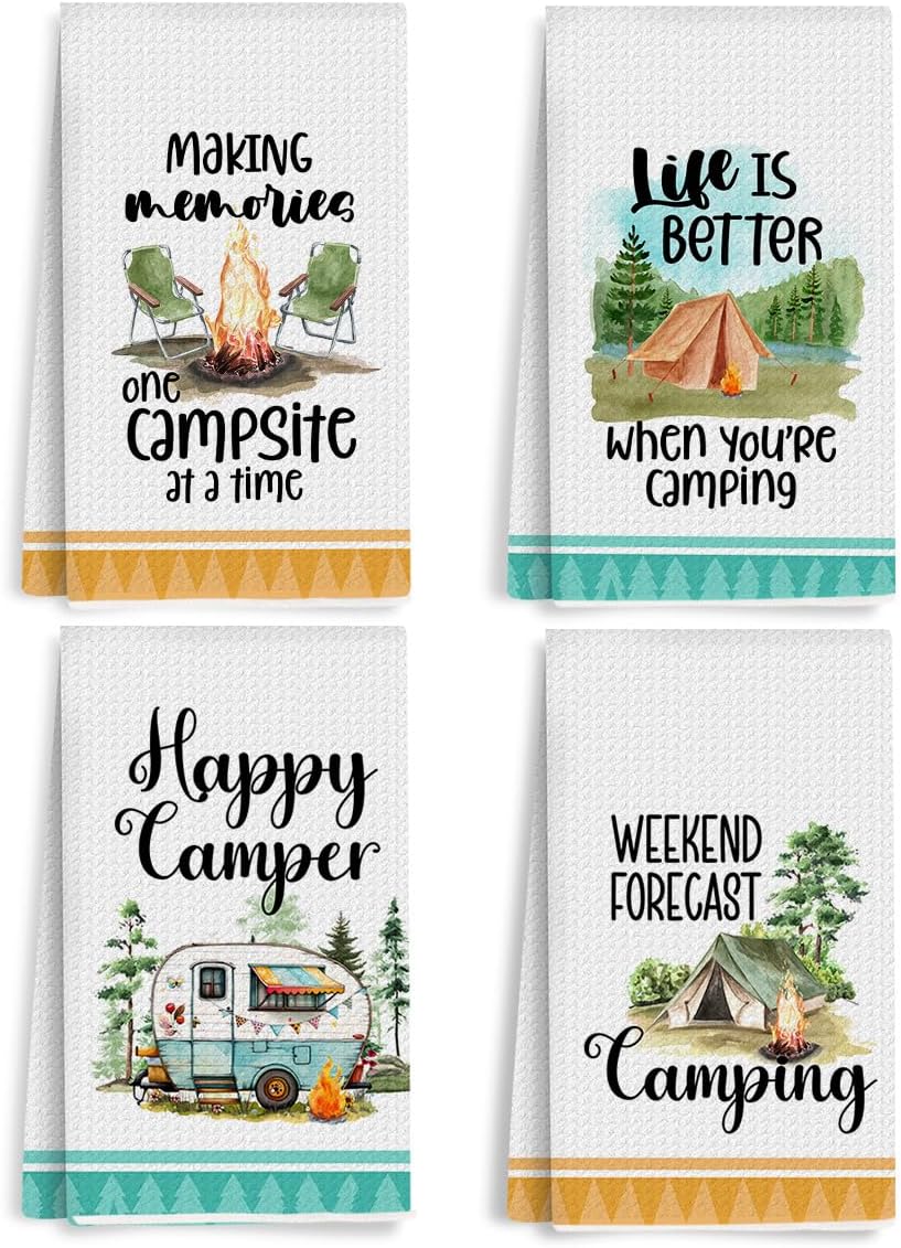 4 Pcs Camping Kitchen Towels, Novelty Camping Gifts for Women Campers