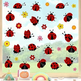 Ladybug Window Clings Cute Insect Flowers Stickers for Window Glass Decor