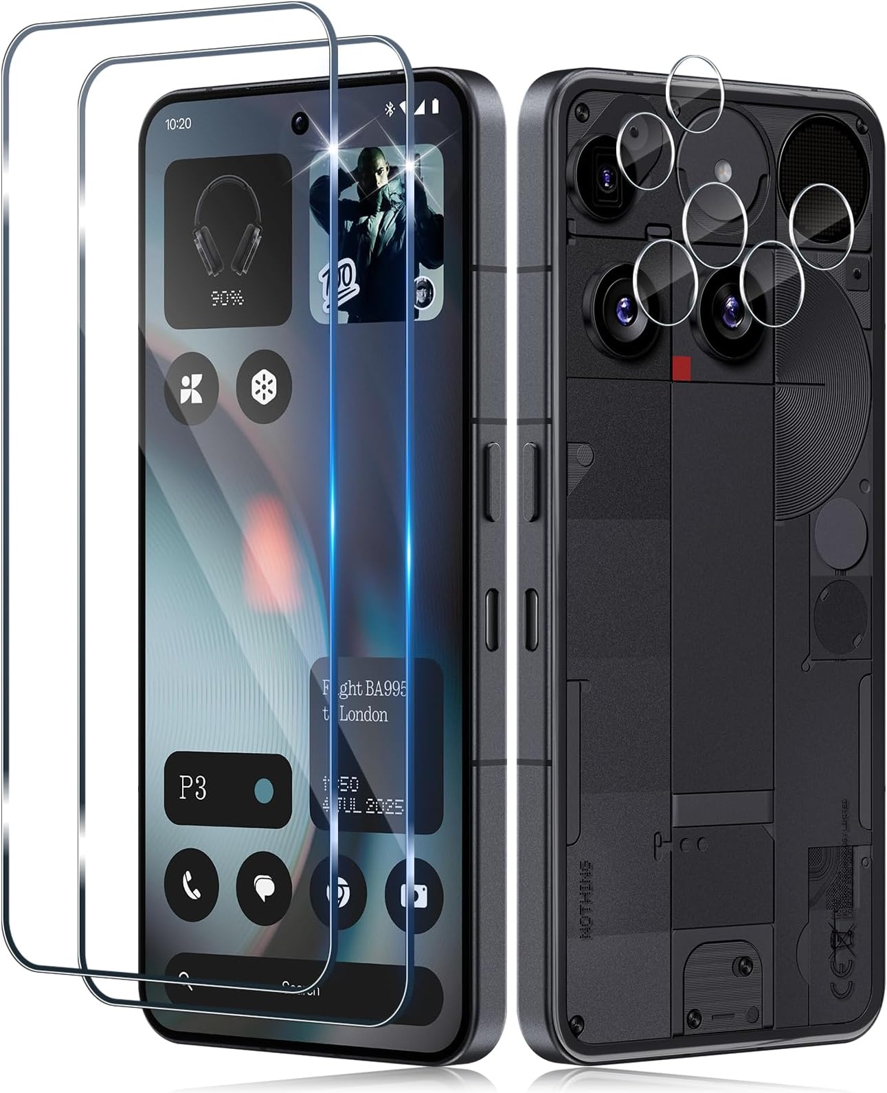 Screen Protector for Nothing Phone 3 5G for Tempered Glass with Camera Protection, 2 Pieces 0.33 mm 9H Hardness Film and 2 Pieces Ultra Clear Camera Protection, Anti-Scratch Screen Protector HD