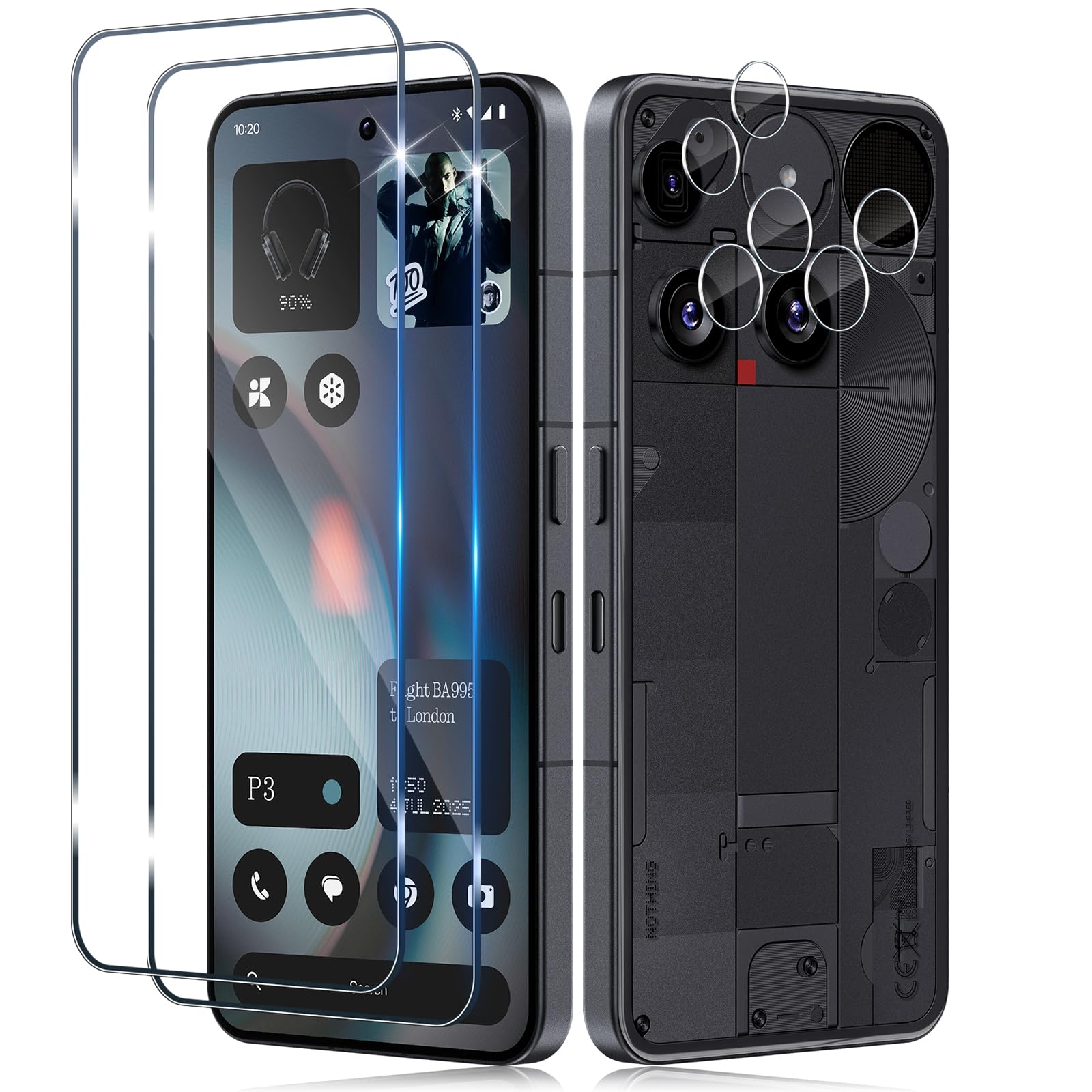 Funrae Screen Protector for Nothing Phone 3 5G for Tempered Glass with Camera Protection, 2 Pieces 0.33 mm 9H Hardness Film and 2 Pieces Ultra Clear Camera Protection, Anti-Scratch Screen Protector HD
