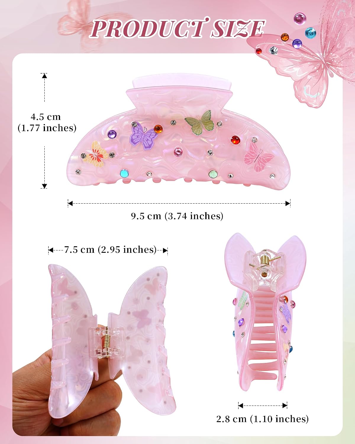 Mesovor 3 Pack Bow Printed Hair Claw Clips, Non-slip 3.74" Medium Hair Clip image 3