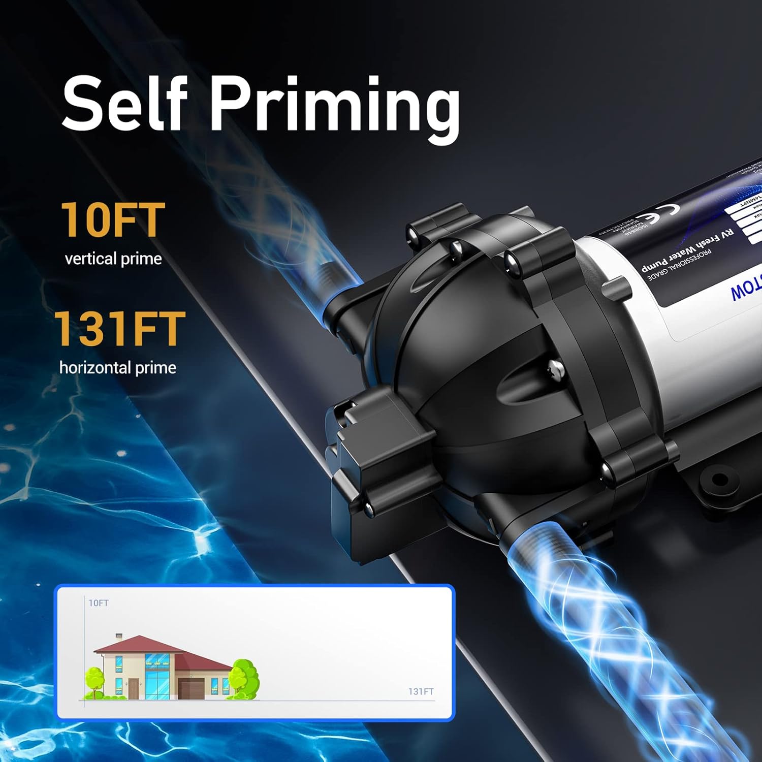 RV Diaphragm Pump 12V DC Pressure Pump 5.5GPM 70PSI Self Priming Fresh Water Pump Upgrade 5-Chamber with Filter and Adapter for RV, Boat Marine, Yacht, Camper