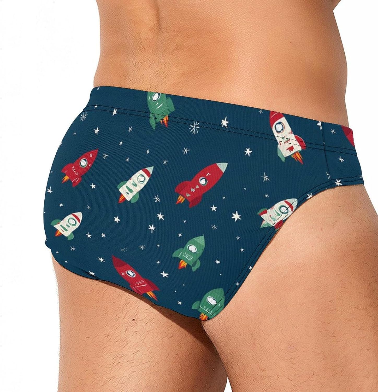 Rocket Snowflake Men's Swimwear Bikini Swimming Briefs Stretchy Swimsuits Board Surf Shorts Trunks