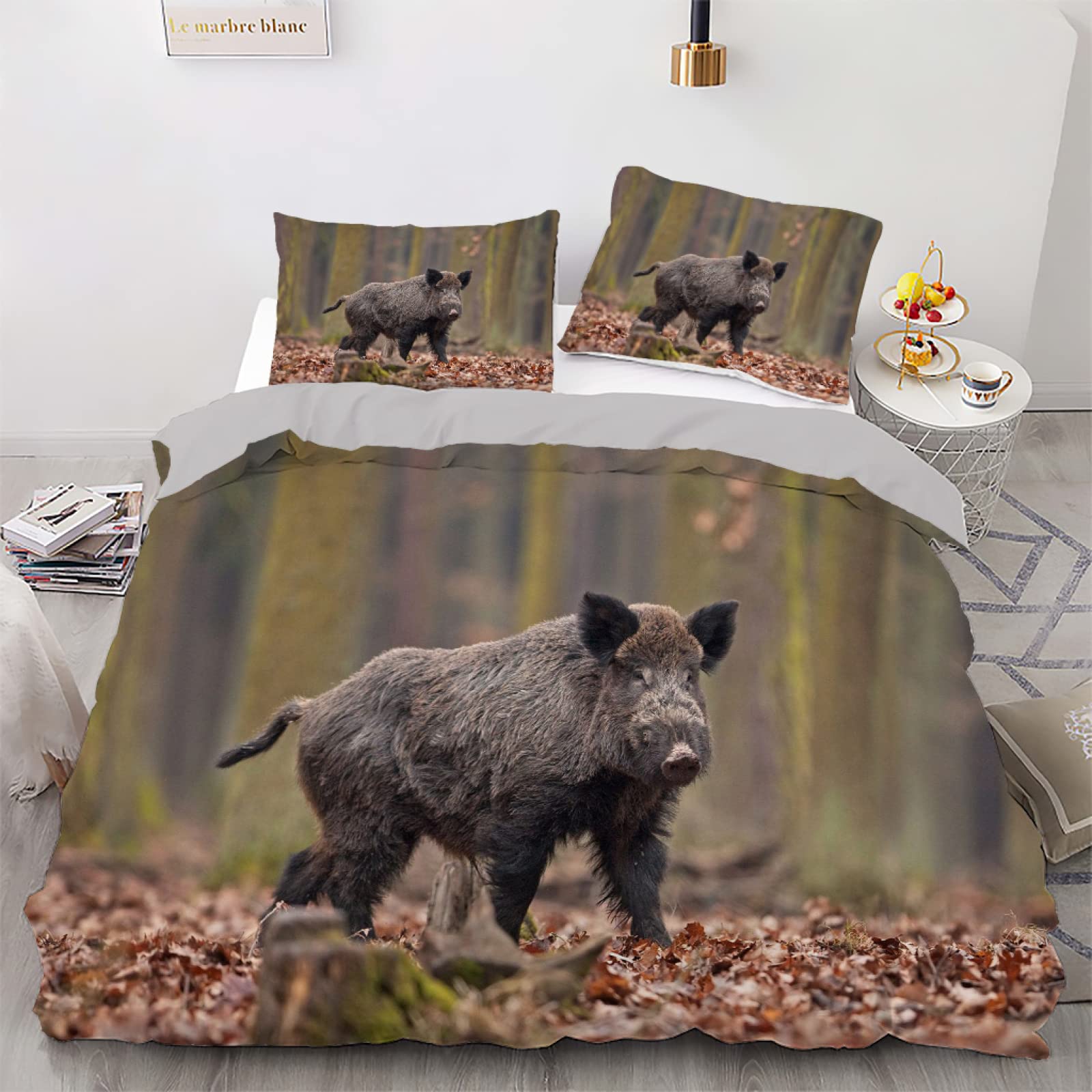 Housse de couette 140x200 cochon brun avec parure microfile douce lit ado