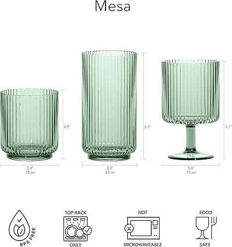 Miniatura 7 de TarHong Mesa Premium - Vasos de plástico Jumbo, 22 onzas, color verde salvia, juego de 6