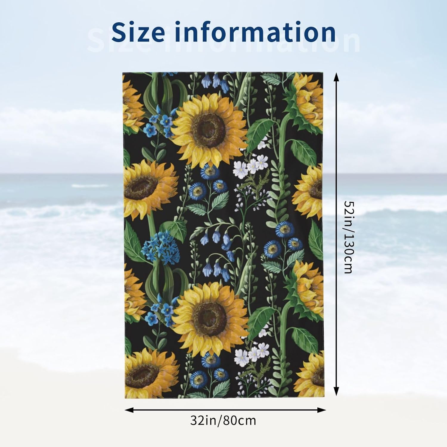 Sunflower Beach Towel Microfiber Floral for Women Girls Adults 32”X52” Oversized Lightweight Pool Swim Bath Shower Towel Thin Quick Dry Sand Proof Beach Towel Clearance Sunflower Gifts