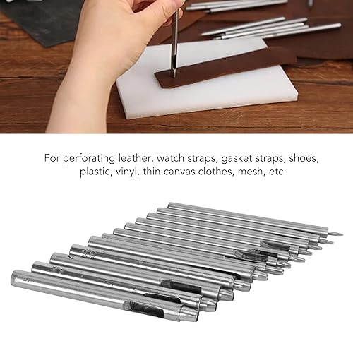 Miniatura 4 de Juego de 12 perforadores de cuero para manualidades, herramientas huecas redondas para correas de reloj, cinturones, lona, papel, goma, material