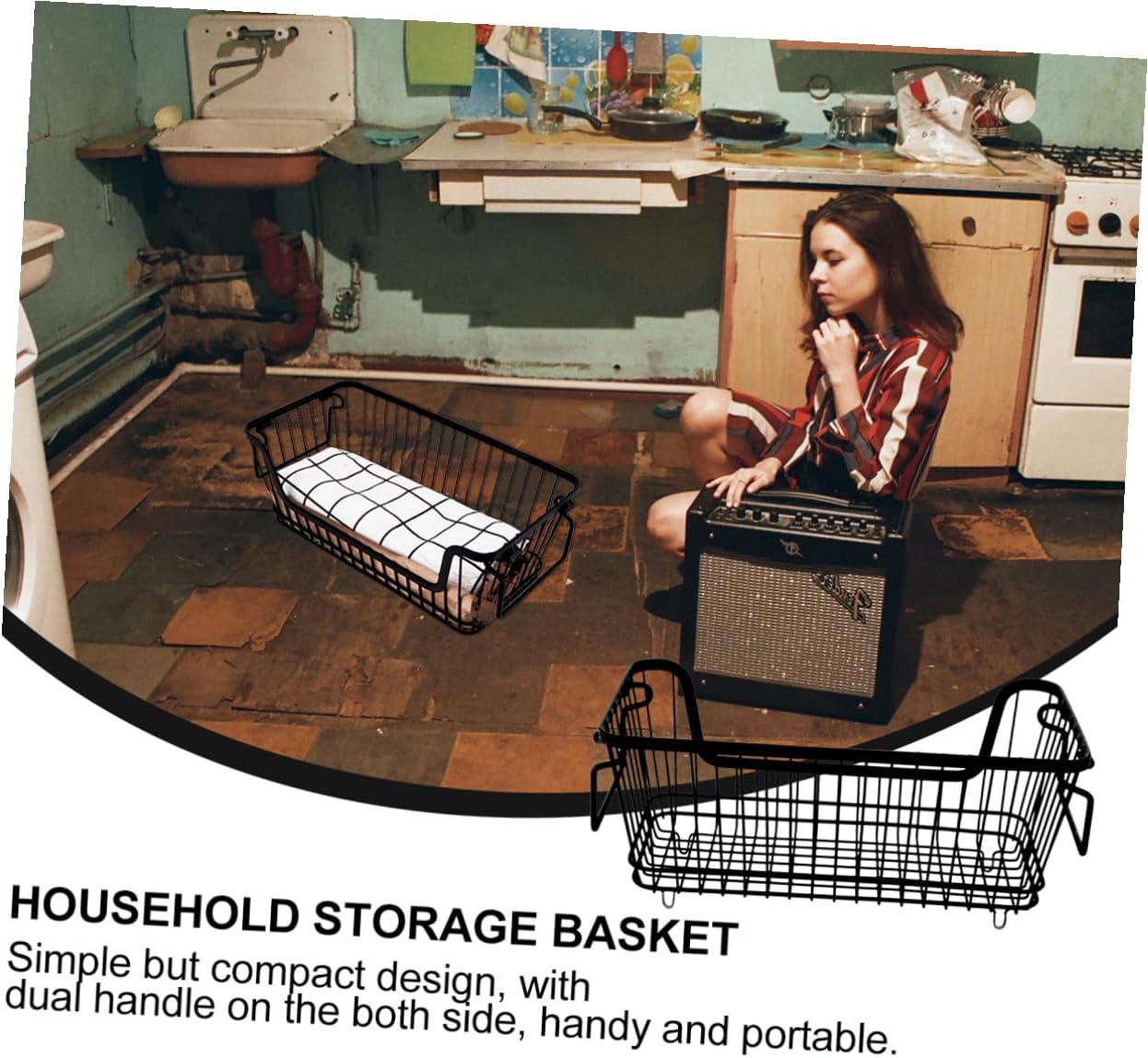 Laundry Organizer Kitchen Accessories Iron Art Basket Double Handles Easy Clean
