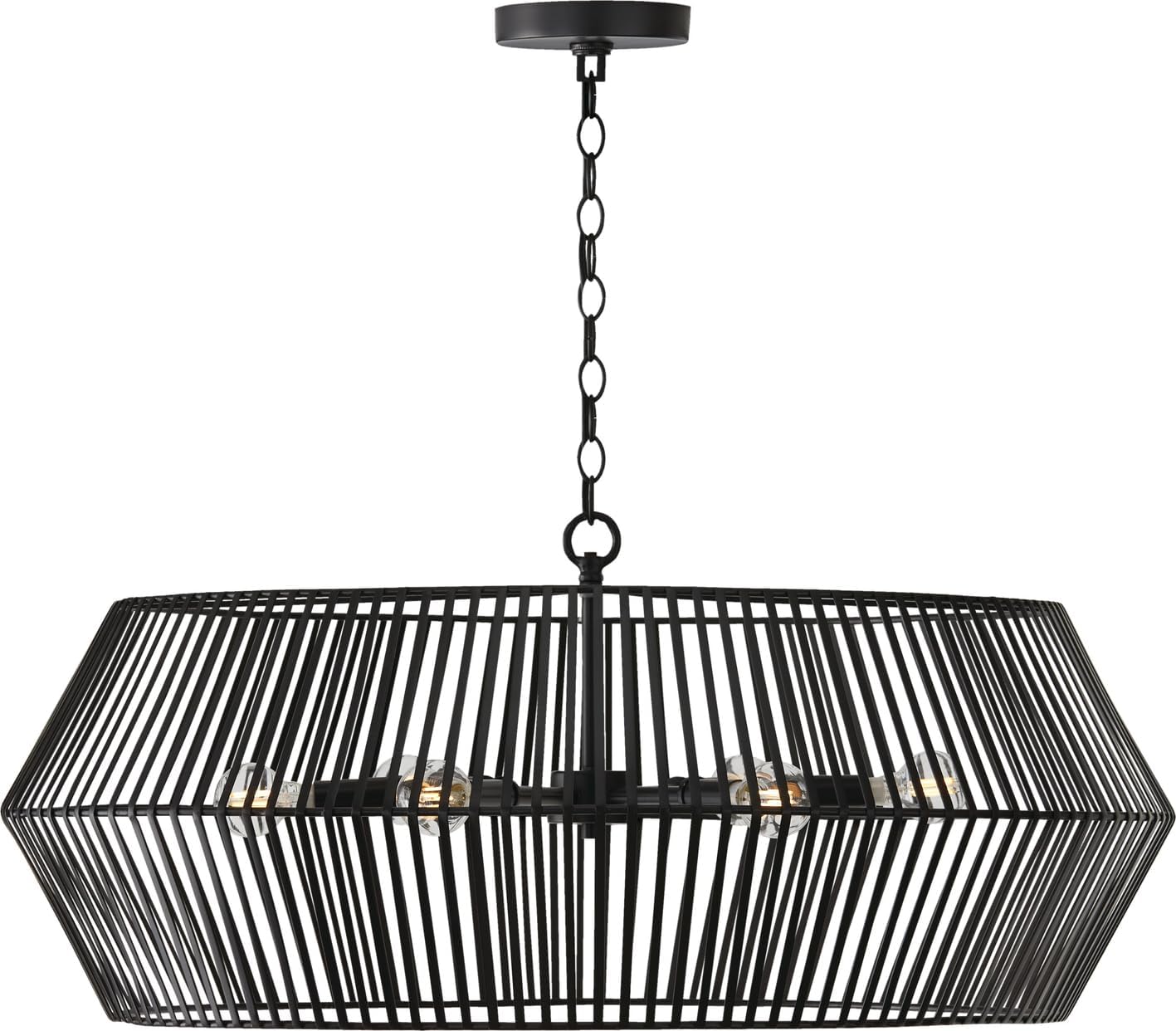 Capital Lighting 430361MB Kaiya Modern Art Deco Metal Band Hexagon Chandelier, 6-Light 360 Total Watts, 13" H x 31" W, Matte Black