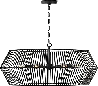 Capital Lighting 430361MB Kaiya Modern Art Deco Metal Band Hexagon Chandelier, 6-Light 360 Total Watts, 13" H x 31" W, Matte Black
