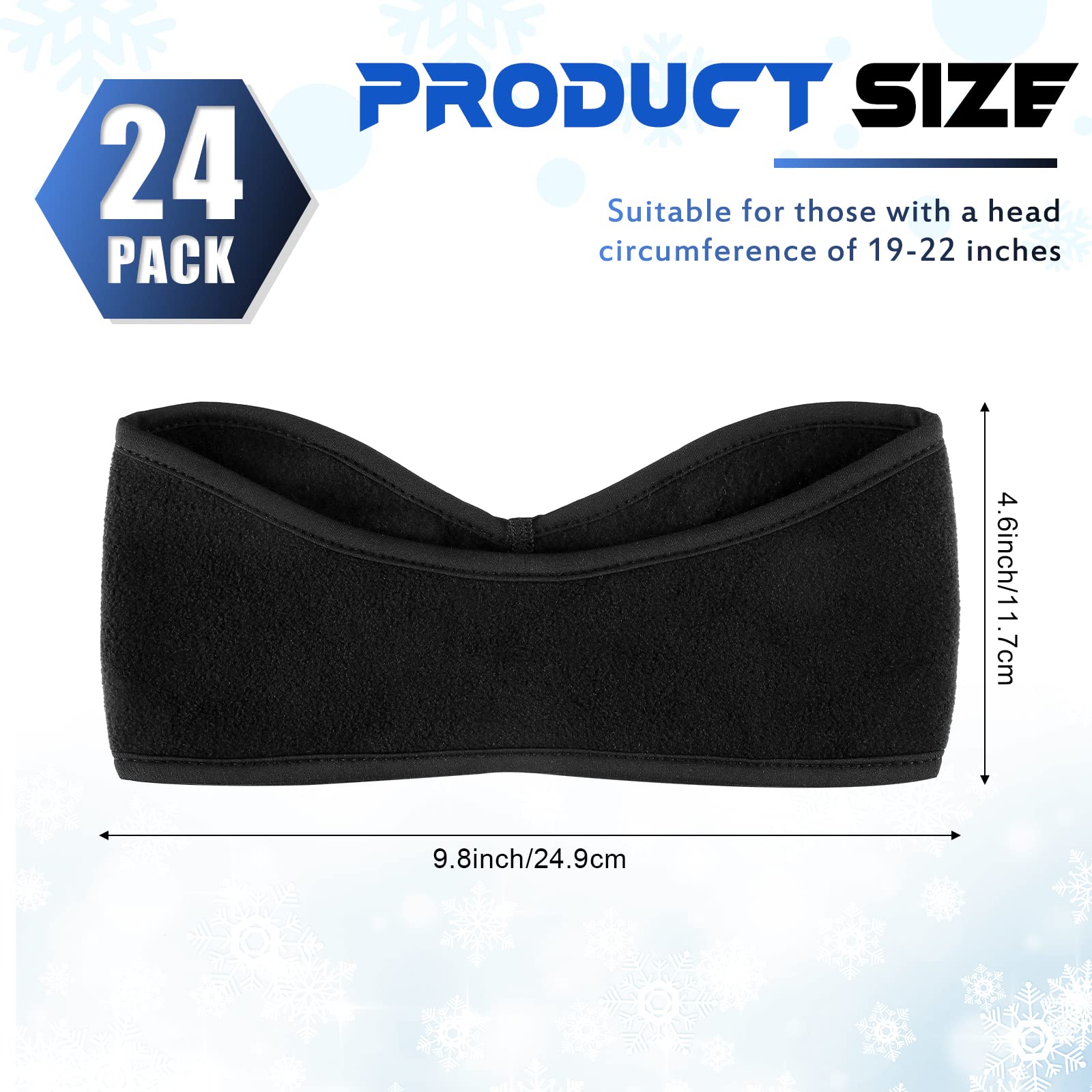 Hungdao 24 Pcs Fleece Ear Warmer Headband Bulk Winter Ear Muffs for Men Women Cold Weather Running Cycling Sports(Black)