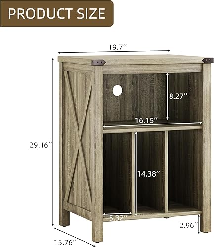 Miniatura 2 de 4 EVER WINNER Soporte para tocadiscos con almacenamiento, mesa para tocadiscos con estante abierto y orificio de salida, soporte giratorio con 3