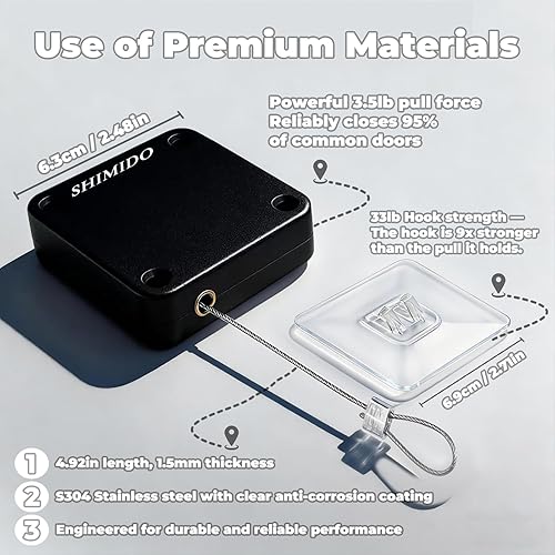 Miniatura 3 de SHIMIDO Cierrapuertas automático retráctil mejorado, instalación sin herramientas, potente tirador de 3.5 libras cierra las puertas completamente