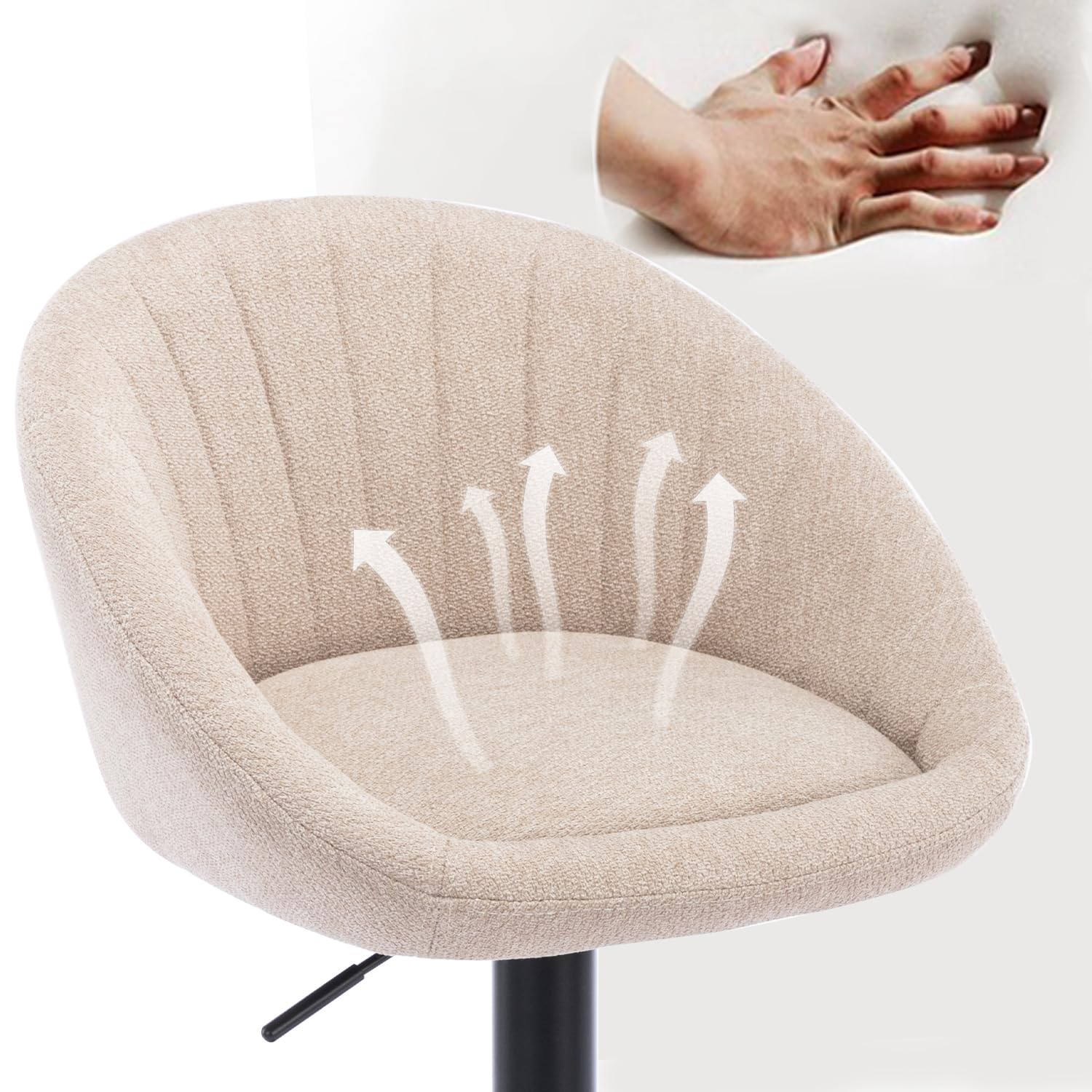 chairus Tabouret de Bar Lot de 2 Chaise de Bar Réglable Repose-Pied, Beige | Chaise Haute Bar Moderne Tabouret Haut en Tissu Coussin Confortable Pieds en Métal pour Bar Ilot Central Cuisine