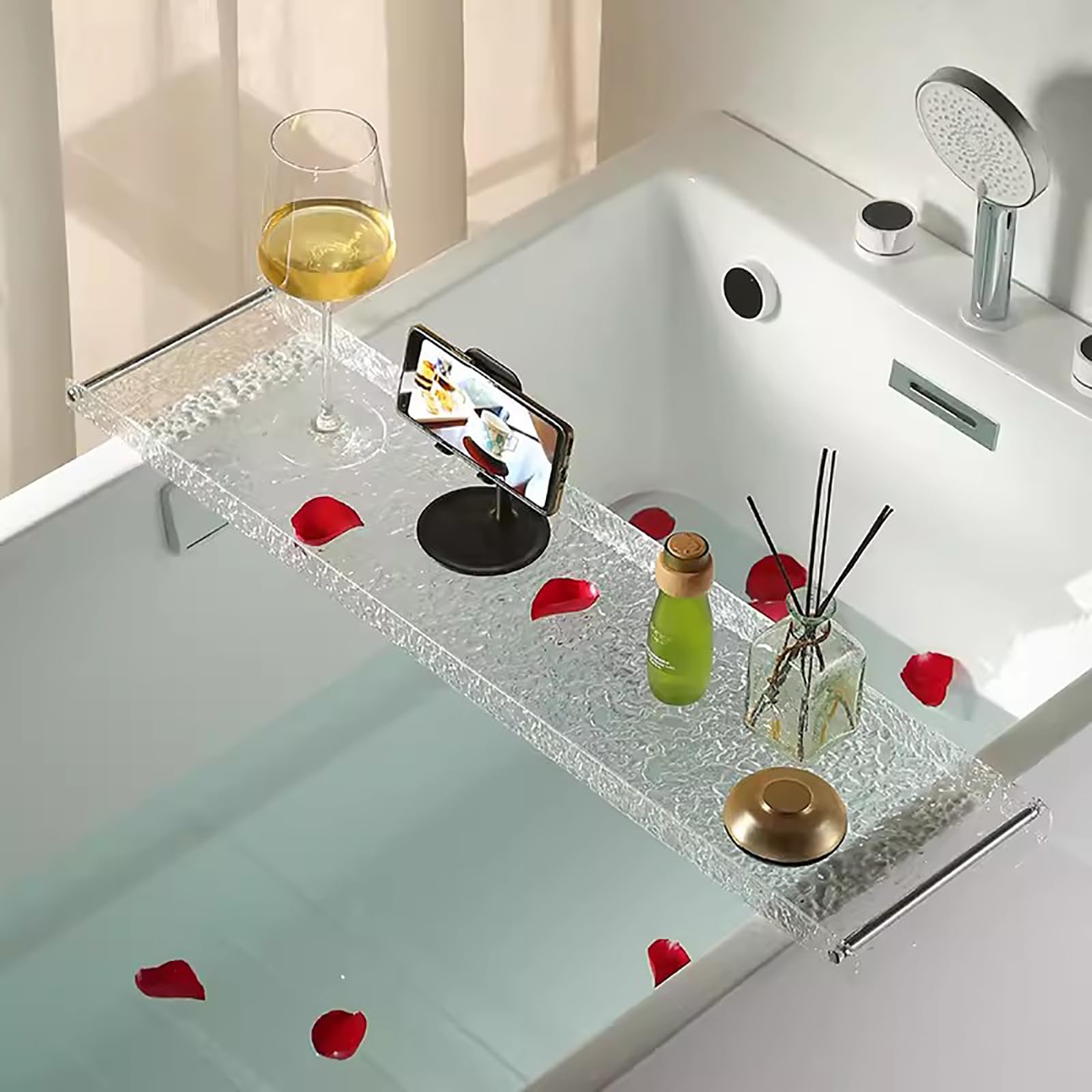 Bandejas para bañera, Bandeja de acrílico para bañera con Asas de Metal, Bandeja Transparente para bañera, Estante para bañera, Mesa de Lujo para bañera con Tablero de SPA, Bandeja impermeab