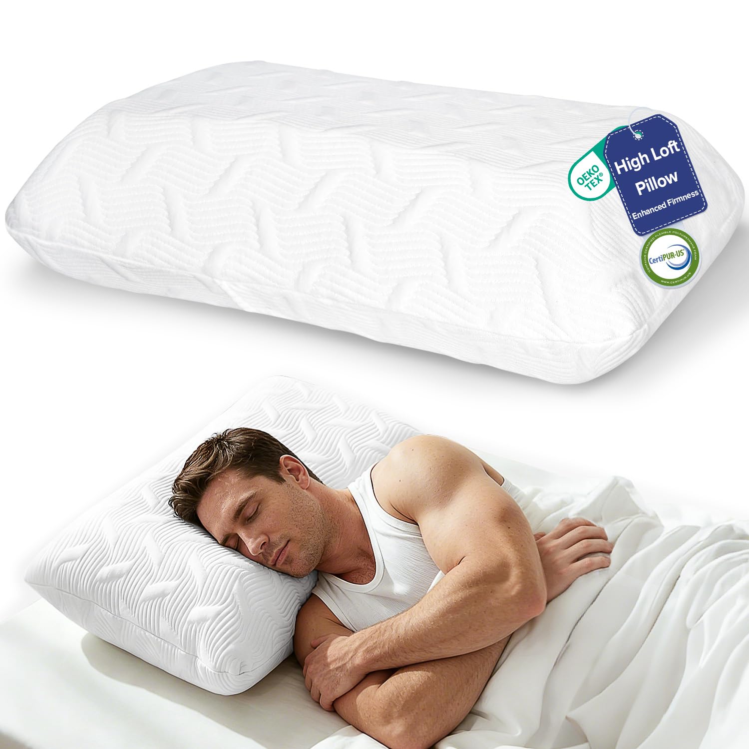 Photo 1 of Tuozaiira 7" High Loft Memory Foam Pillow for Side Sleepers, Extra Thick Firm Pillow for Broad Shoulders & Large Frames, Designed to Stay Elevated, High Profile Pillow with Breathable Washable Cover
