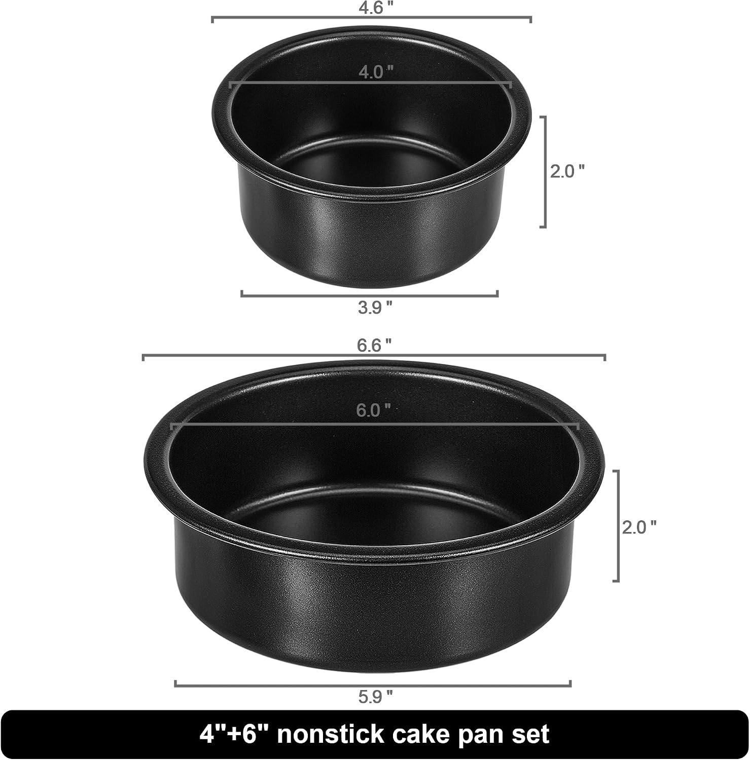 4 Inch & 6 Inch Cake Pans Set of 2, Nonstick Carbon Steel Round Cake Pans