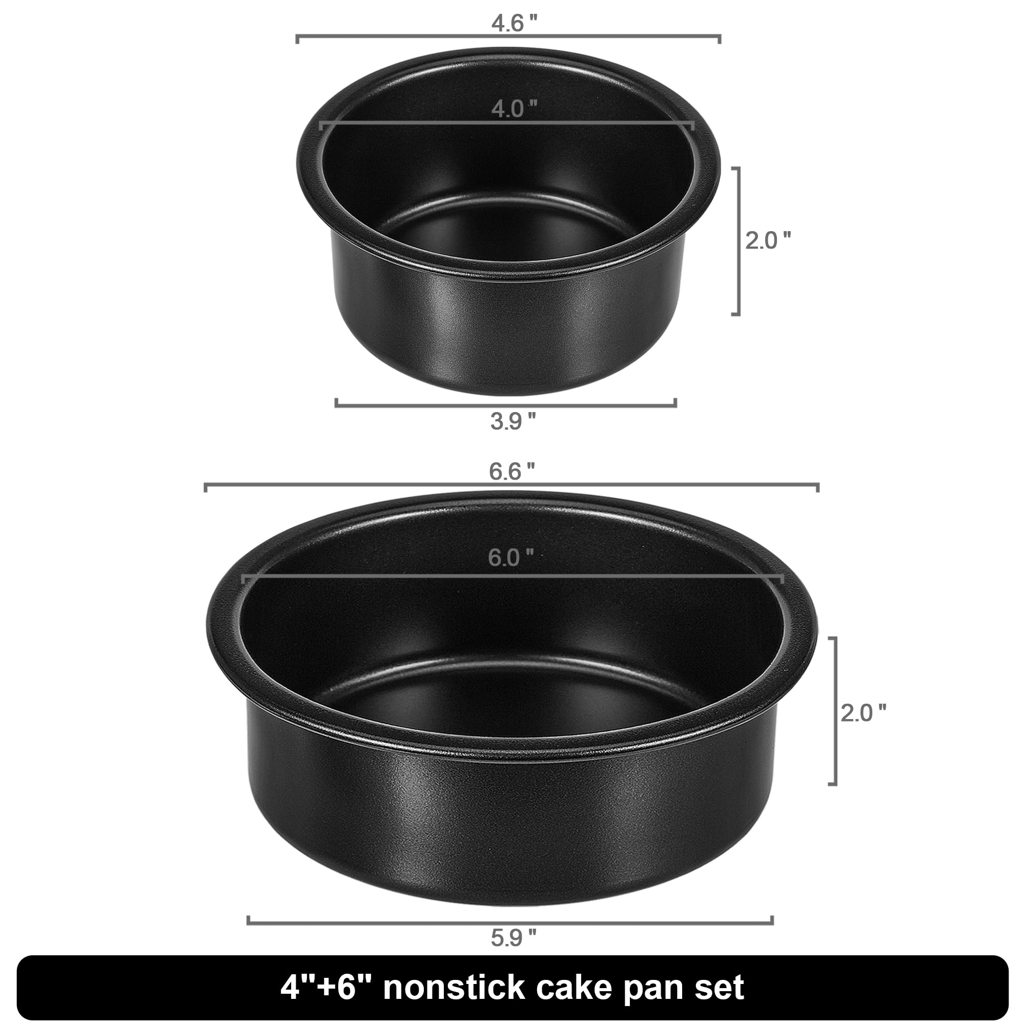 AWTBDP Juego de 2 moldes redondos para tartas de 4.5 y 6 pulgadas, de acero inoxidable, para cumpleaños, boda, capa de metal, revestimiento no tóxico, lado recto, fácil de limpiar, fácil de liberar, 2