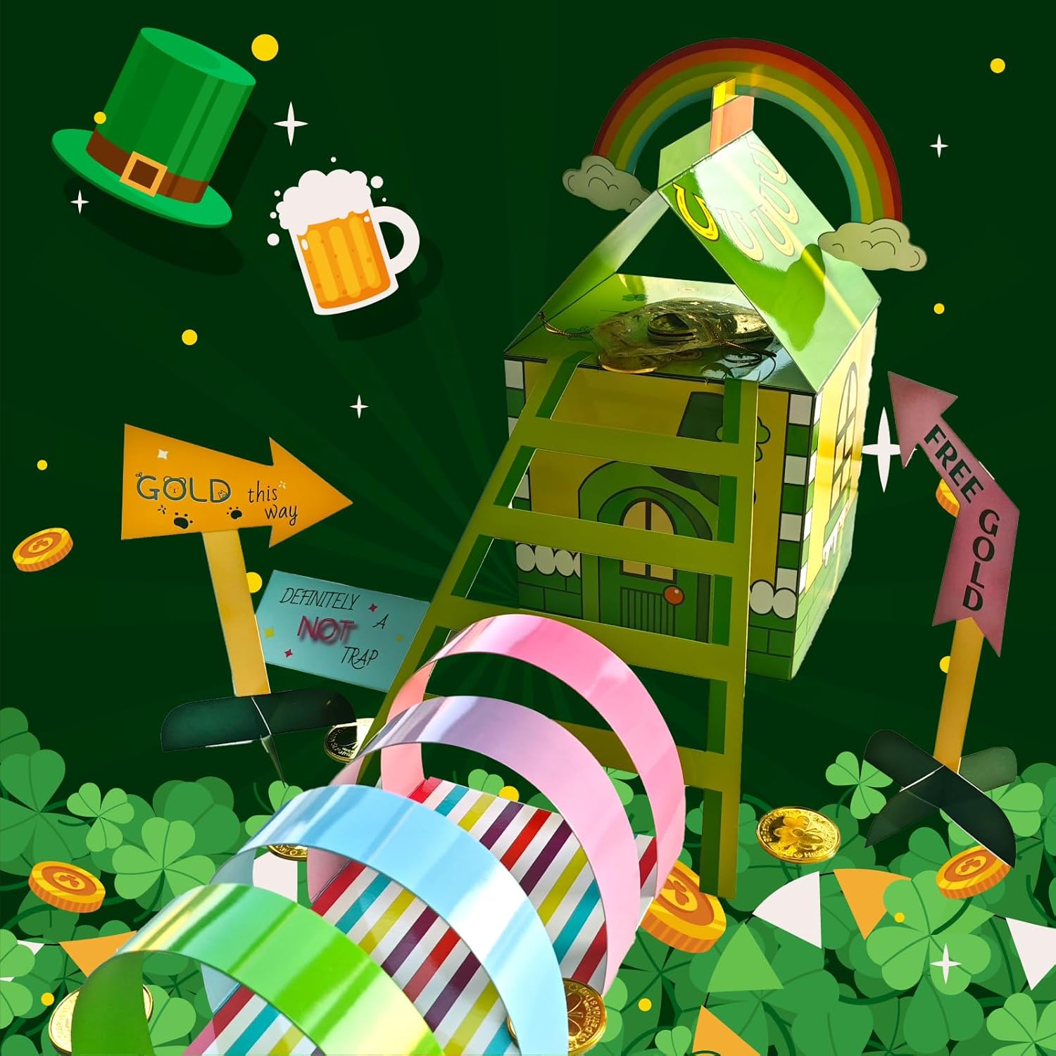 Usakiibebe St Patrick's Day Leprechaun Trap Kit - St. Patricks Day Decorations Leprechaun Trap Crafts Kit for Kids St Patricks Day Party Supplies (Rainbow Box)