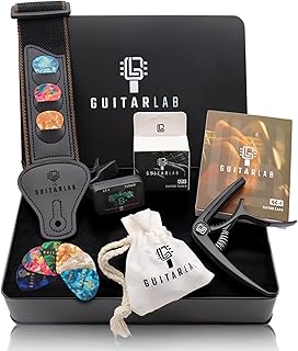 Guitar Accessories Kit by Guitar Lab – Fathers Day, Premium Metal Tin - Guitar Strap, Capo, Tuner, Picks for Acoustic, Bass, Electric Guitars, Ideal Guitar Gifts for Men, Beginners and Pros