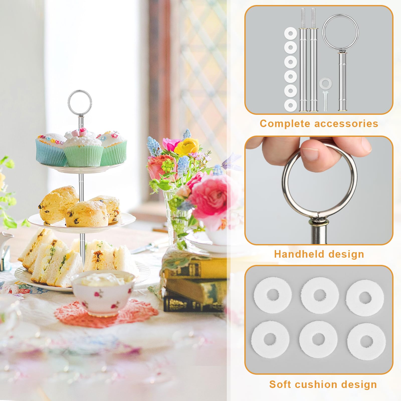 Kit Aste Per Alzata Torte Wvu & Wvo | 2-3 Piani | Acciaio Inox Argento | Con Viti E Rondelle