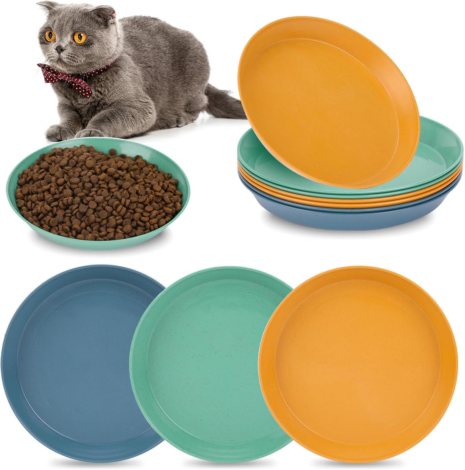 KALIONE 6 Pcs Cat Food Dish Shallow Cat Wet Food Flat Cat Bowls Whisker