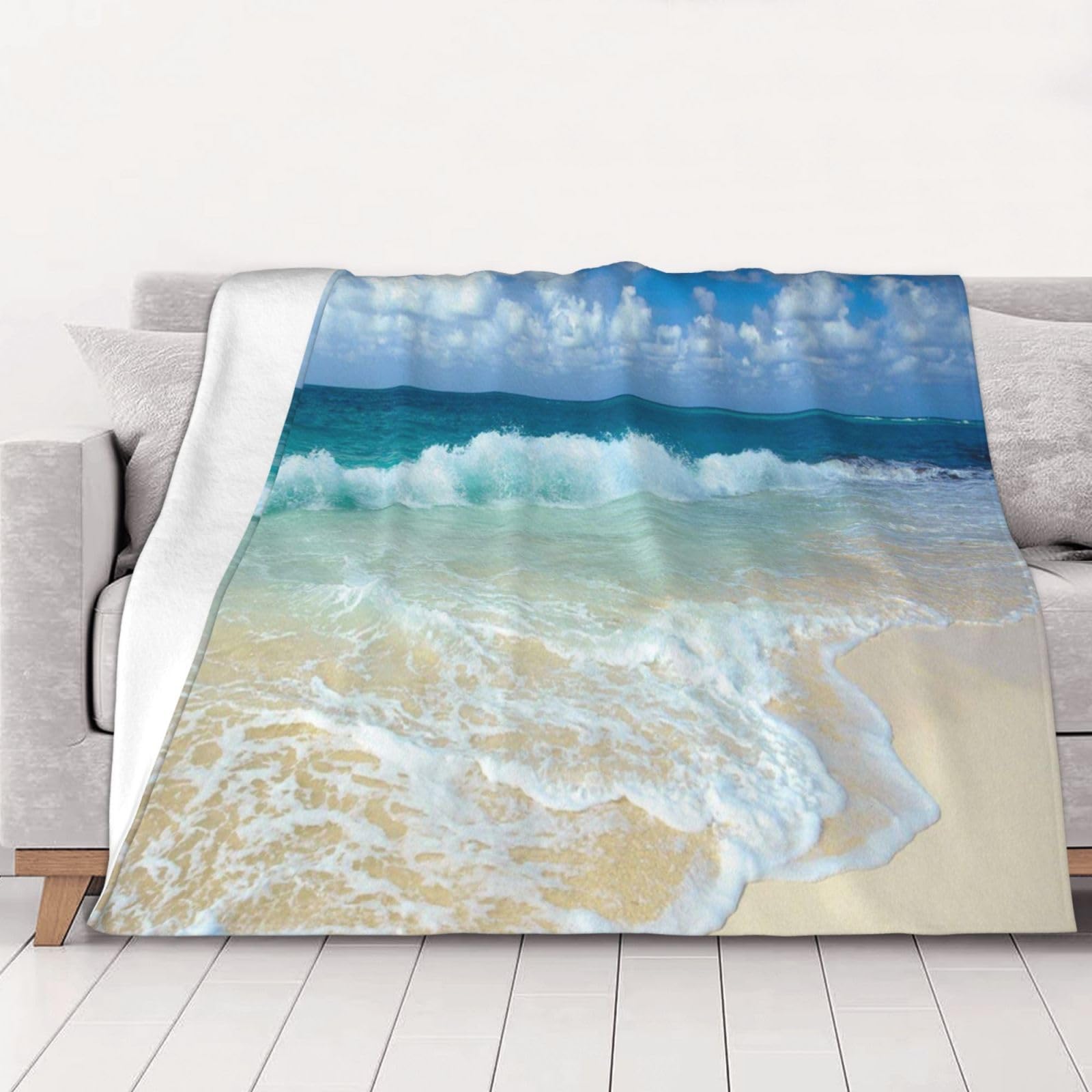 Wksgdsg Men's Serene Coastal Soft Flannel Throw Blanket 200X150 Cm, Blankets, Anti-Pilling Lightweight Warm Bedding Blanket For Home Camp Cinema, Machine-Washable