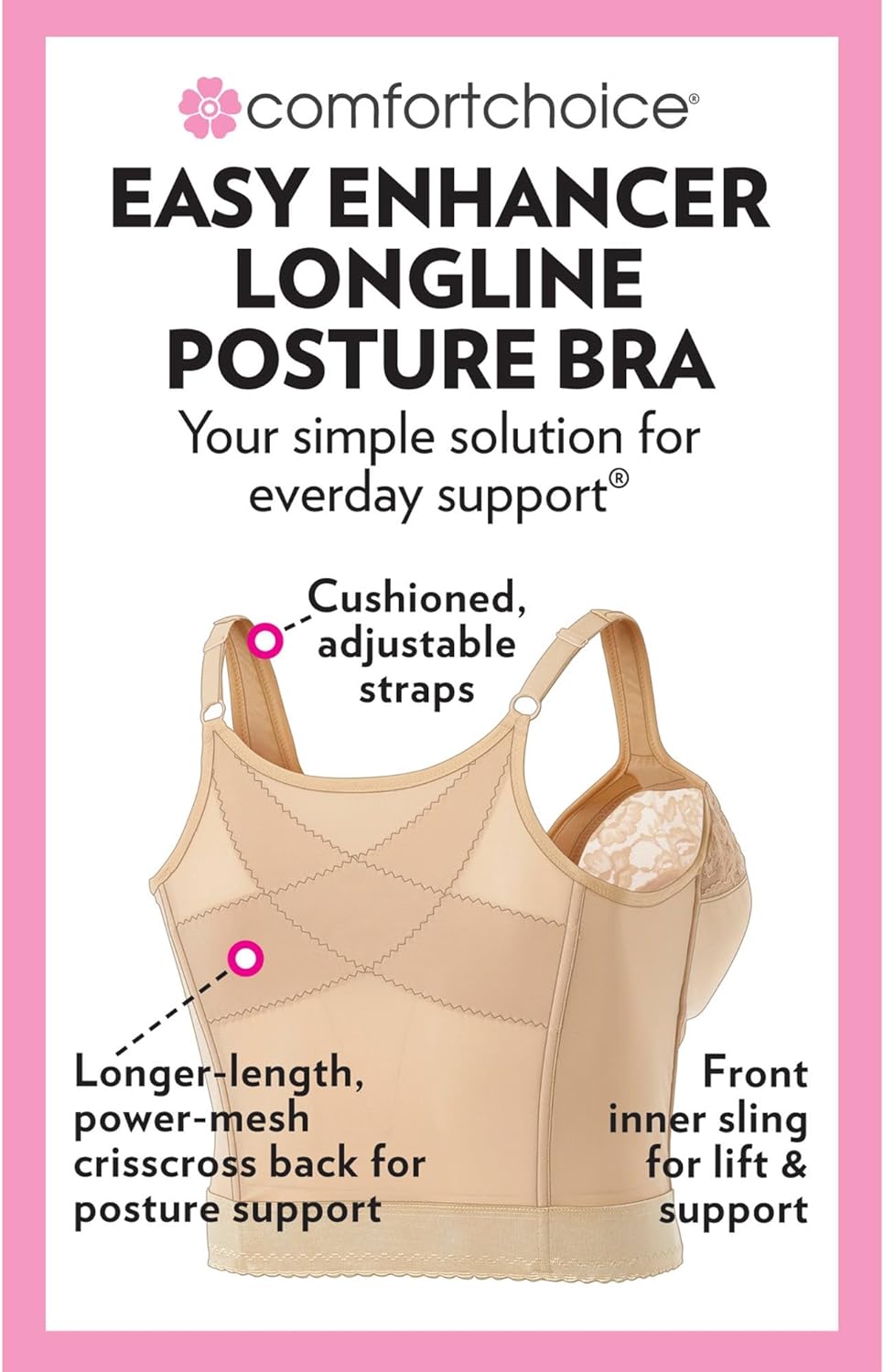 Comfort Choice Women's Plus Size Easy Enhancer Wireless Longline Posture Bra