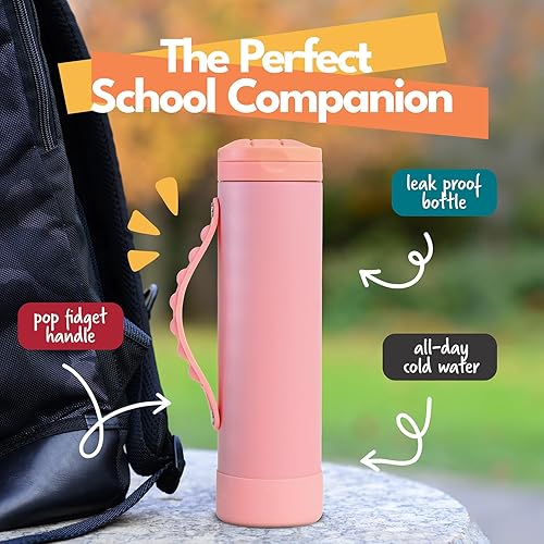 Miniatura 2 de Elemental Botella de Agua Icónica para Niños para la Escuela - Botellas de Agua Aisladas 100% a Prueba de Fugas con Tapa de Pajita y Asa Pop-It para