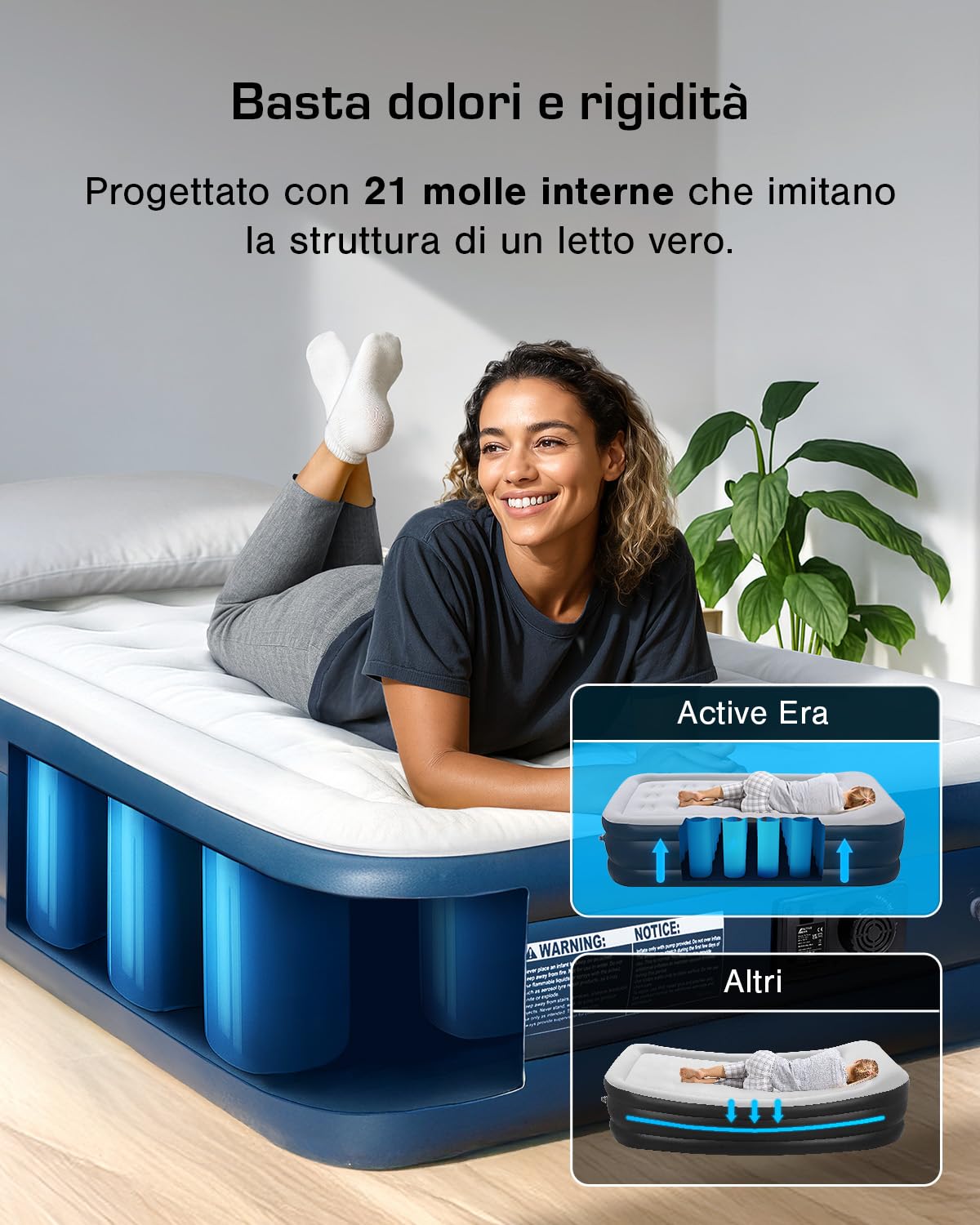 Active Era Materasso Gonfiabile Singolo con Pompa Elettrica Integrata, Rialzato e con Cuscino Integrato, Dimensioni di 99 X 188 X 36.5 cm