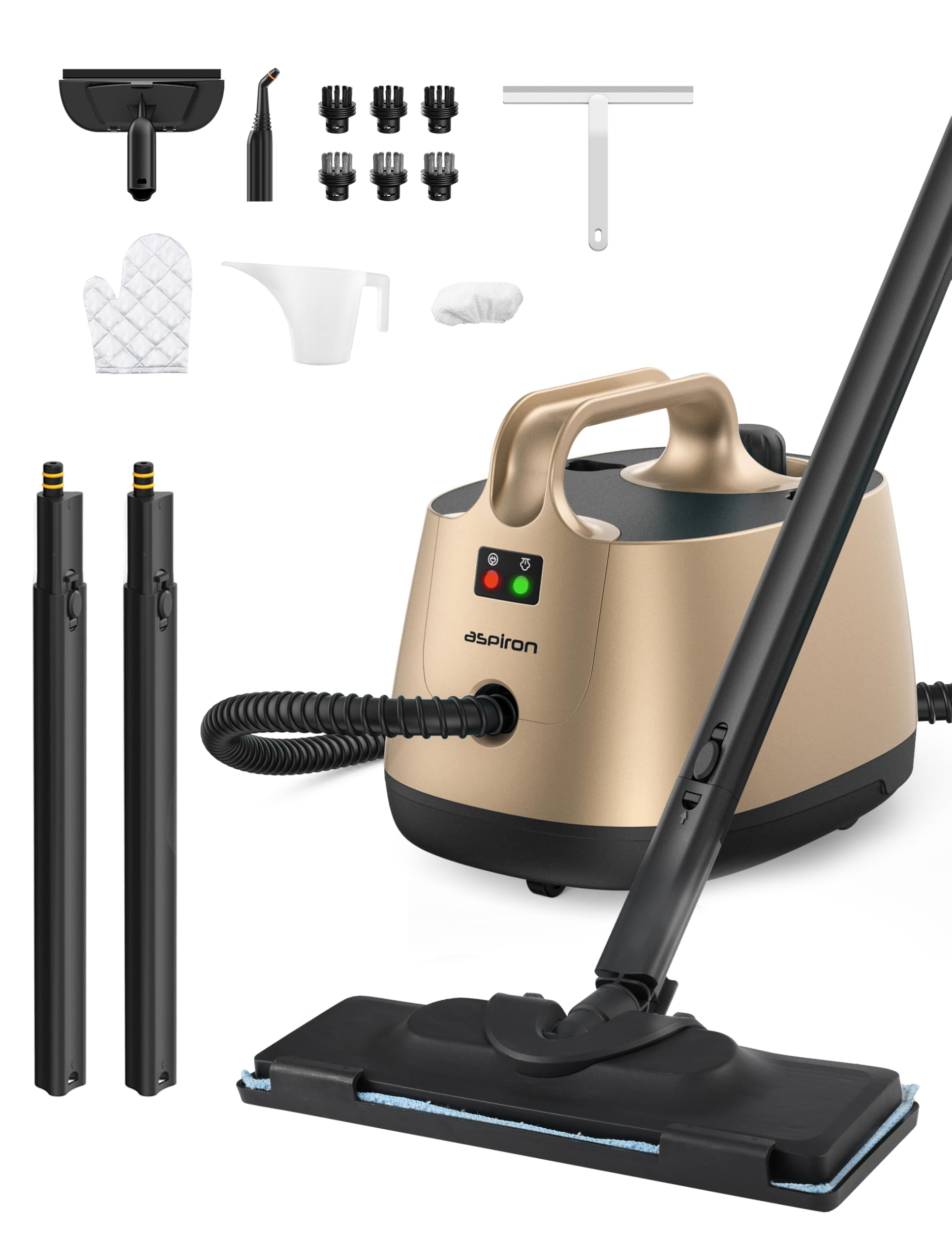 Steam Cleaner, Aspiron Upgrade Steamer with 21 Accessories, Portable Multipurpose Steam Cleaners, Quick Heating,1.5L Capacity, Heavy Duty Steam Cleaner for Carpet and Upholstery, Floors, Car, Gold