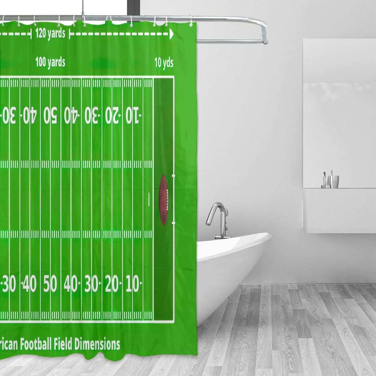 Kksme American Football Duschvorhang – Grünes Gras Design, 183x183 Cm, Wasserdicht, Inkl. 12 Haken