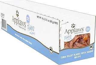 Applaws Premium Grain Free Wet Cat Food, Tuna Fillet with Shrimp, Only 4 Ingredients, 2.1 oz tub (18 Count)