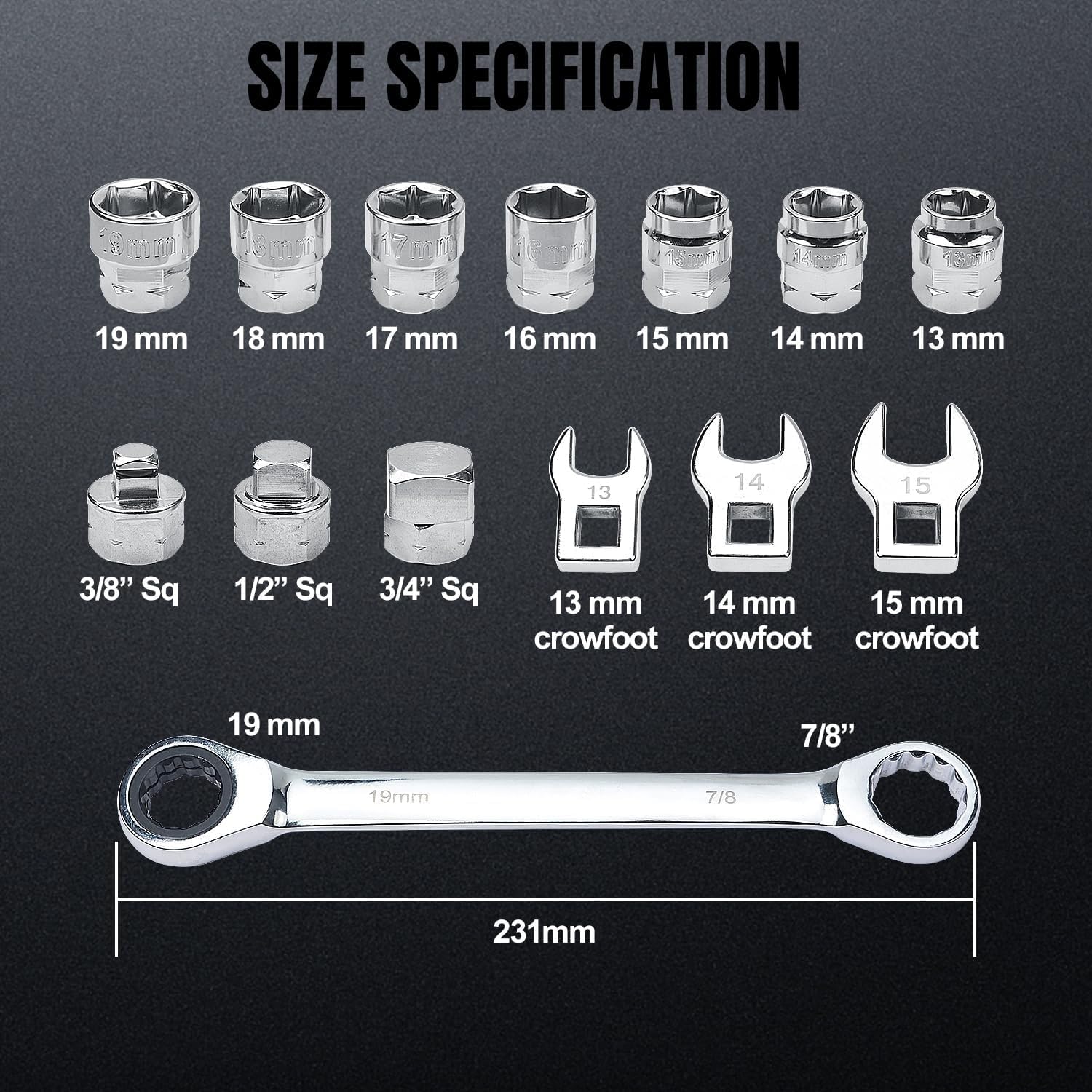 15 Pieces Ratcheting Serpentine Belt Tool Set,Serpentine Belt Removal Installation Tensioner Kit with Reversible Ratcheting Wrench, Socket Adapters, 6-Point Sockets, and Crowfoot Wrenches