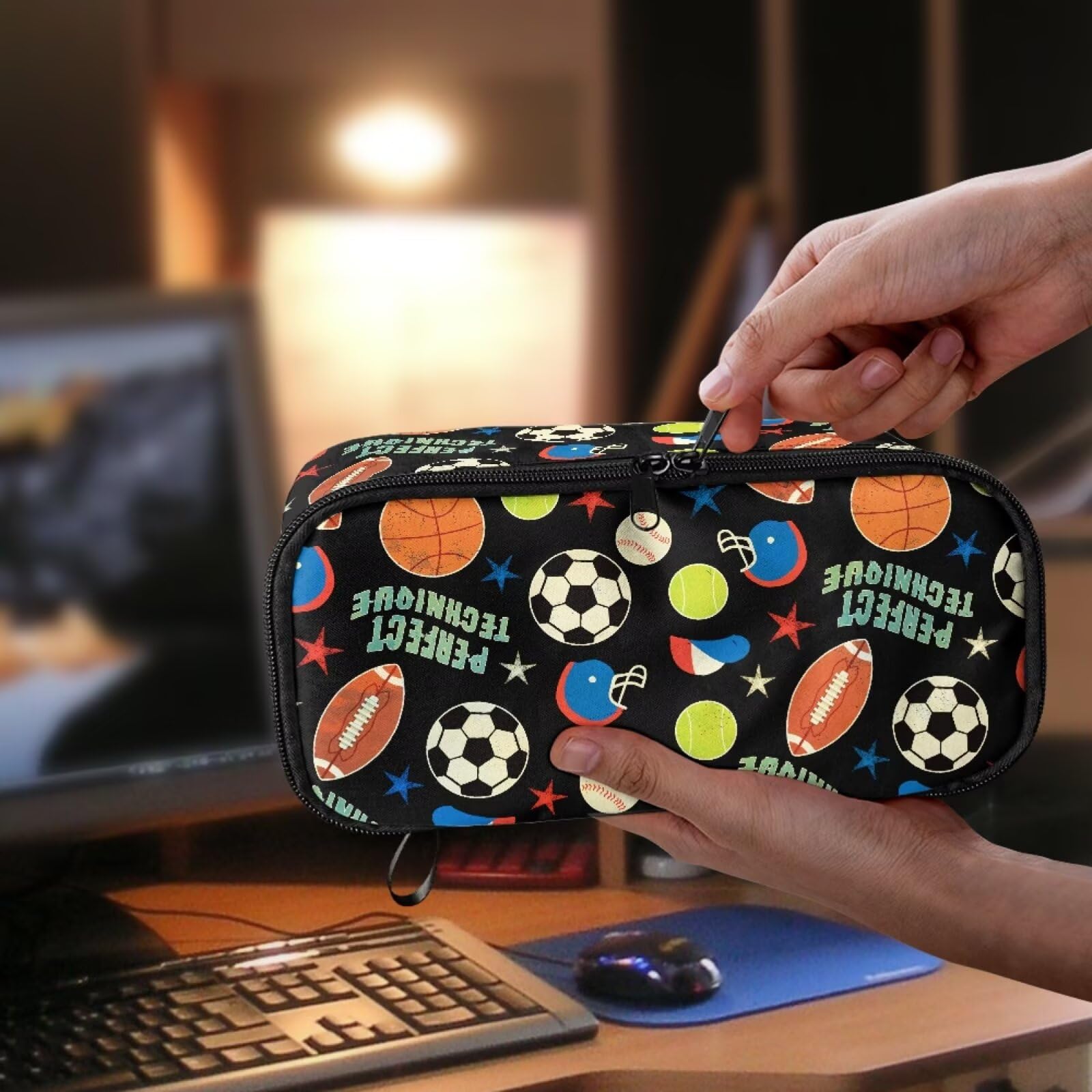 Dngkaoje Sports Themed Soccer Rugby Print Pencil Case for Kids Boys School Pen Bags Large Capacity Pouch for Kids Boys Girls School Supplies Stationery Organizer Case - Image 2