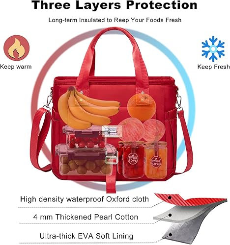 Miniatura 17 de Weitars Lonchera aislada para hombres y mujeres, lonchera a prueba de fugas para el trabajo, bolsa de almuerzo extragrande con correa de hombro