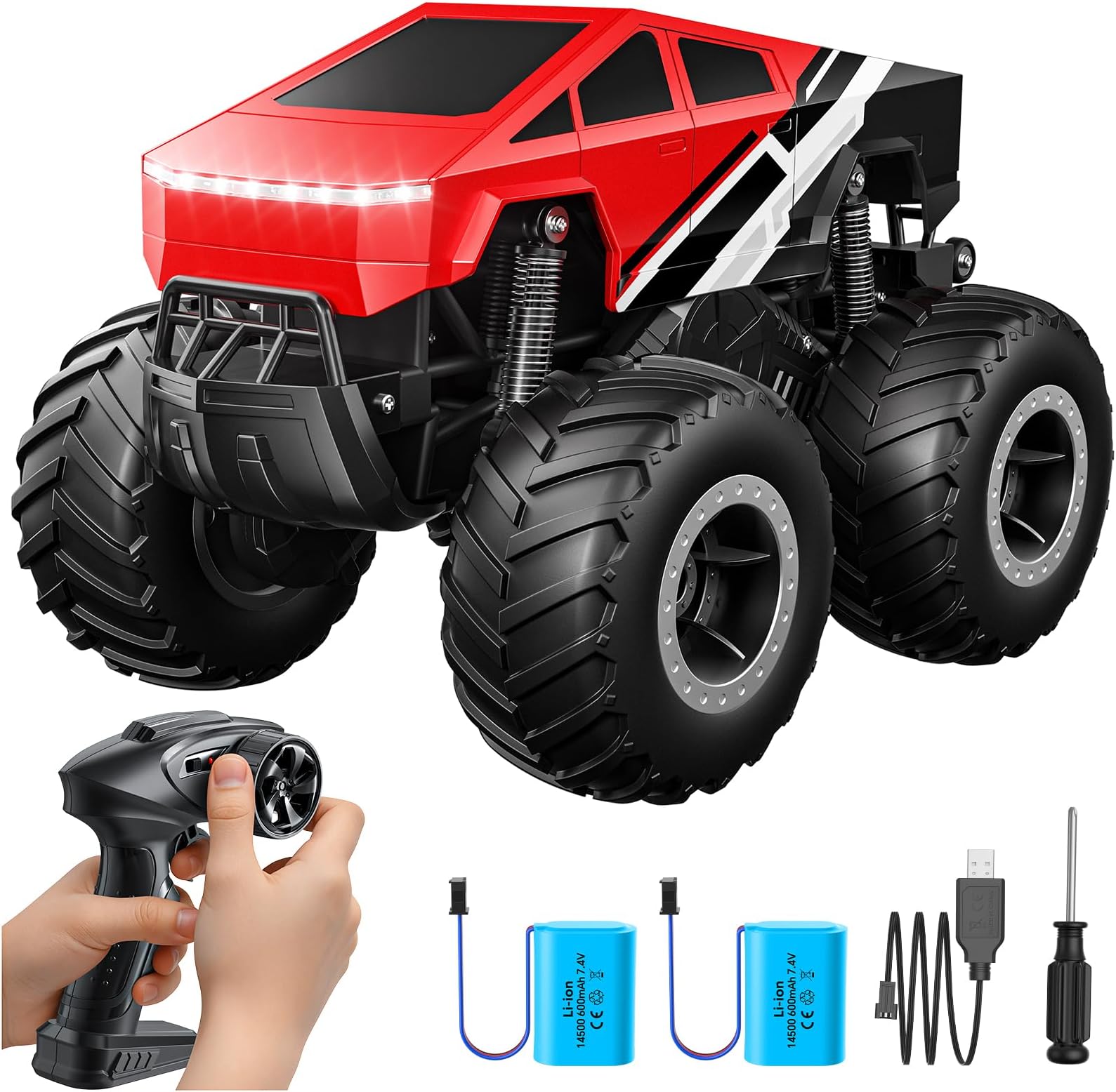 Remote Control Car Off-Road Pick-up Truck - 4WD Amphibious RC Truck Toy RC Cars for All Terrain, 1:16 Scale Hobby Monster Trucks Toys 2.4GHz Vehicles Kids Gifts for Boys/Girls Age 6 7 8 9 10-12+,Red
