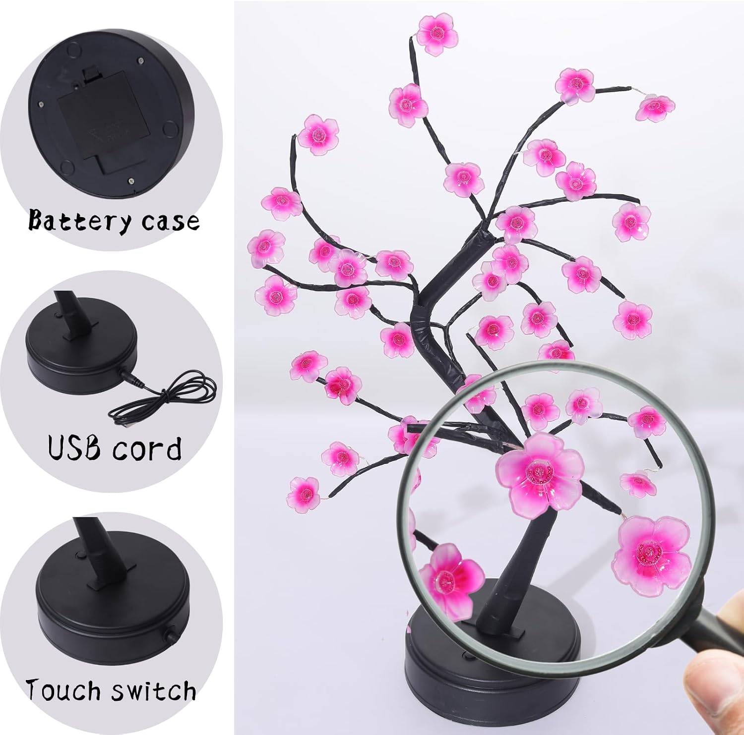 2 Cherry Blossom Bonsai Tree Lights, 36 LED Tree Lights, Japanese Style Decorative Batteries, and USB Plug-in Desktop Lighting Tree Lamps for Indoor Modern Home Decoration (Warm White)